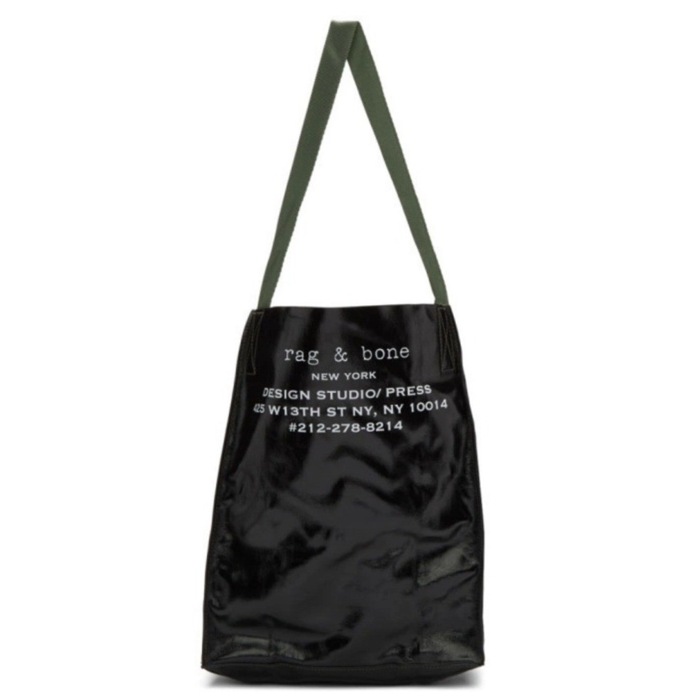 Rag & Bone Tote Bag Womens OS Black Excellent Patent Design Studio Logo Olive - Picture 4 of 9